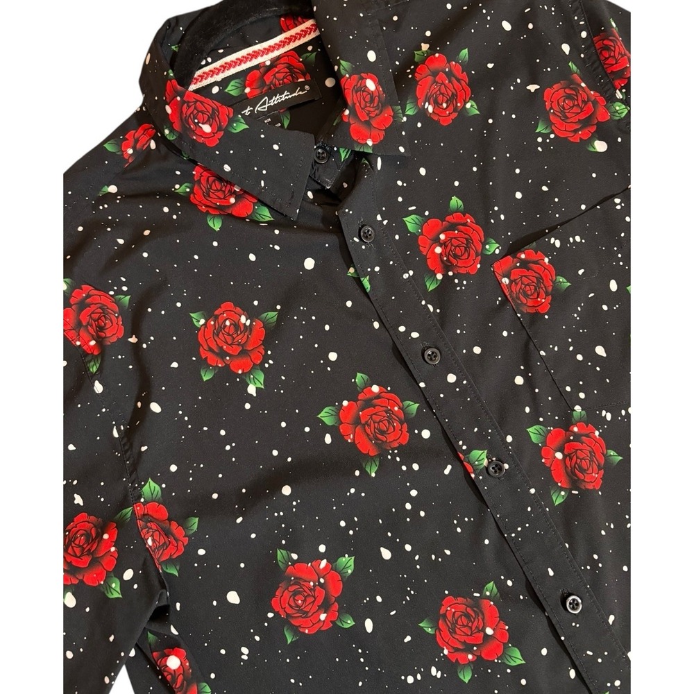 Just Attitude Rose Short-Sleeve Button-Up Shirt Rockabilly Black/red Sz L‎ Large